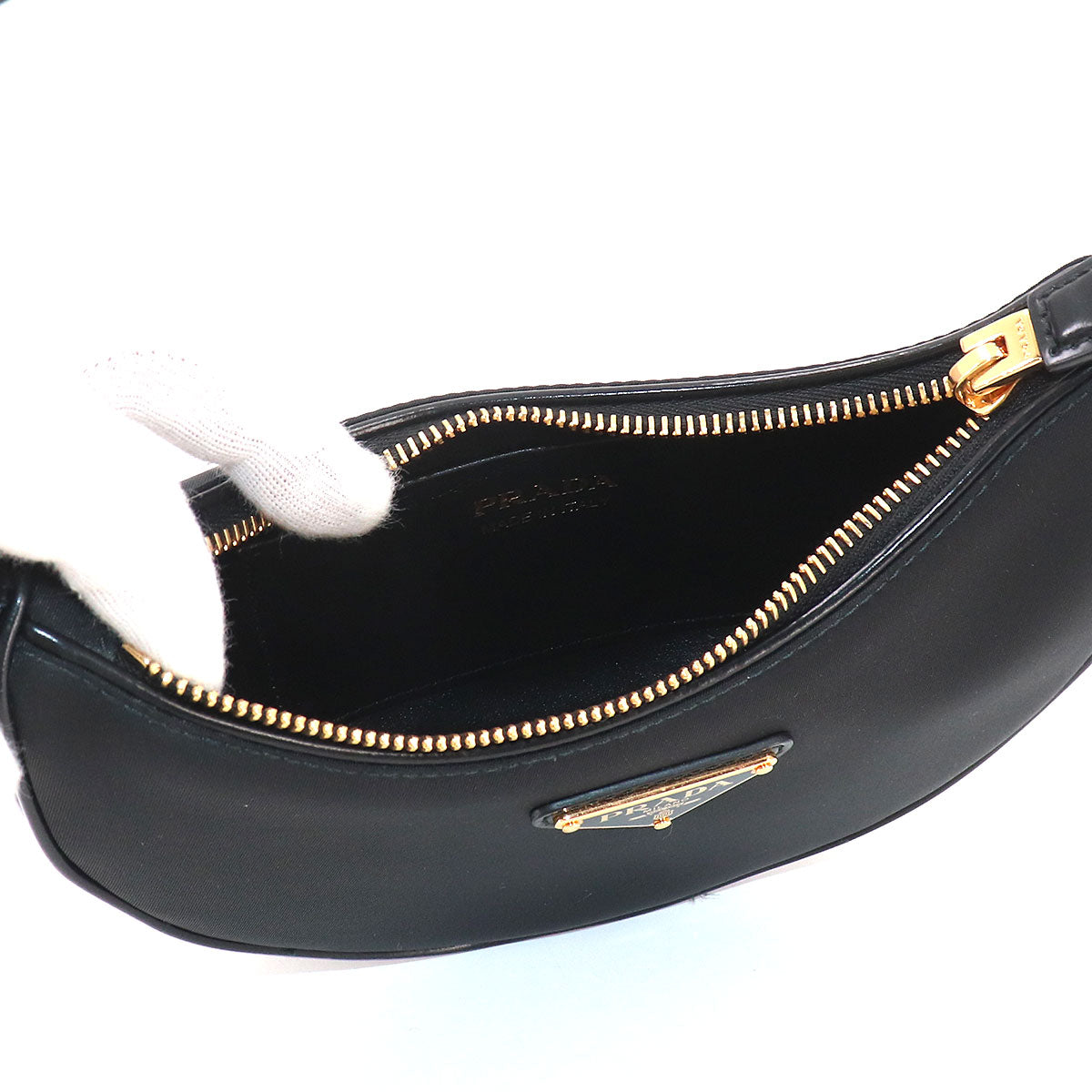 Arque Small 2way Hand dag Shoulder Bag Nylon Leather Black 1BC194