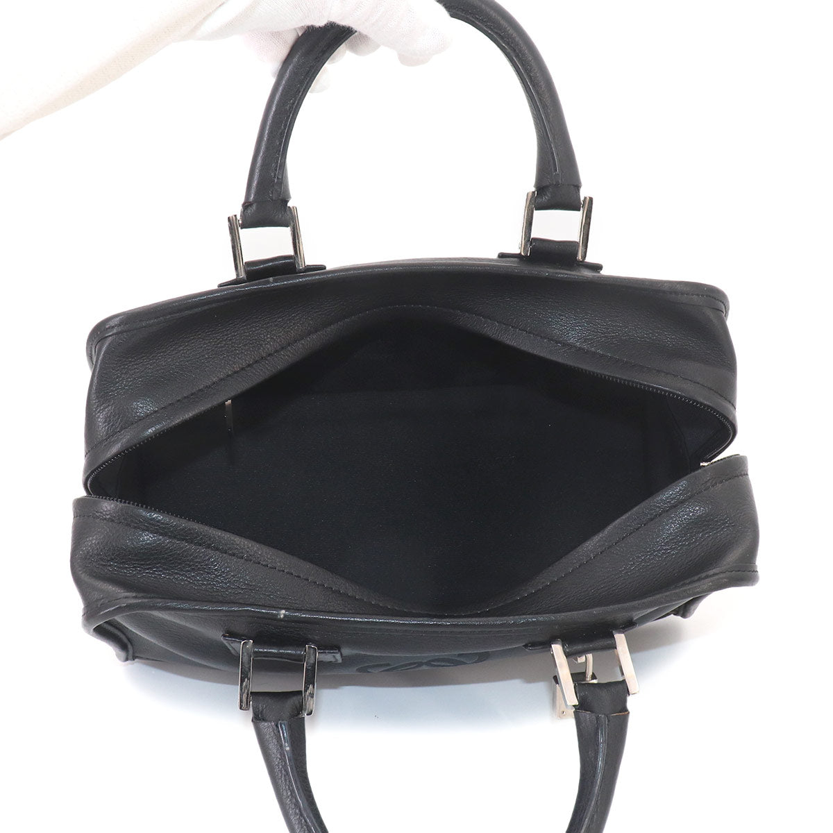 Amazona 28 Hand Bag Leather Black Anagram Purse