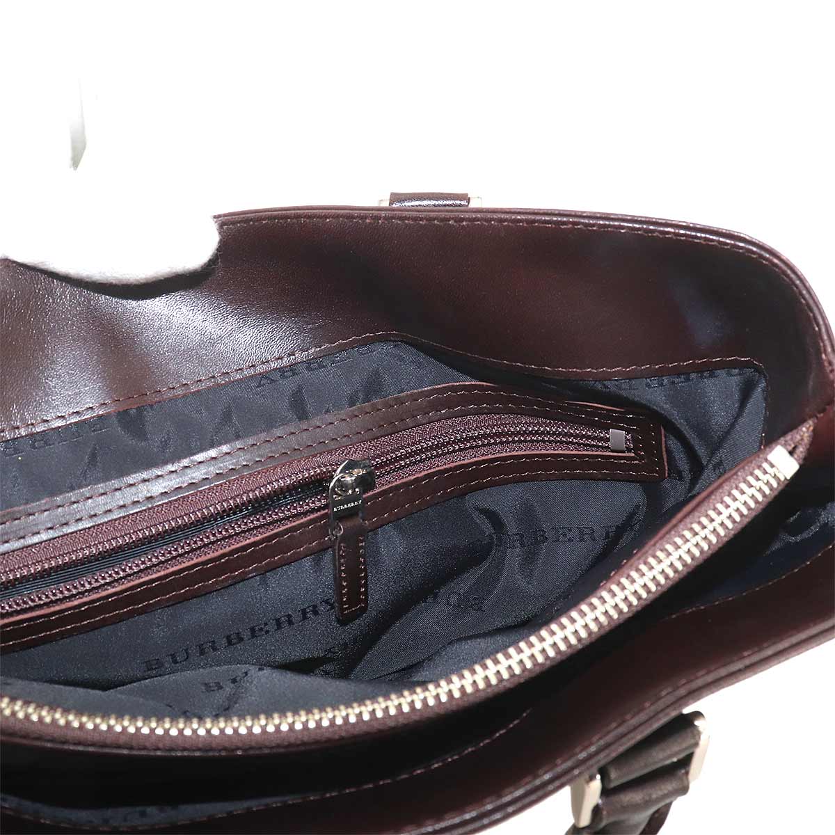 Plaid Hand Bag Canvas Leather Beige Dark brown Purse