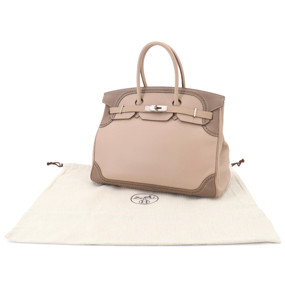 Birkin 35 Ghillies Swift Argile Etoupe Hand Bag Purse