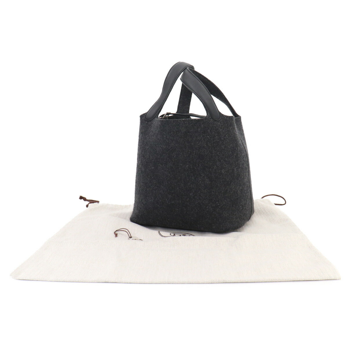 Picotin Lock MM Hand Bag Felt Veau Swift Graphite Black