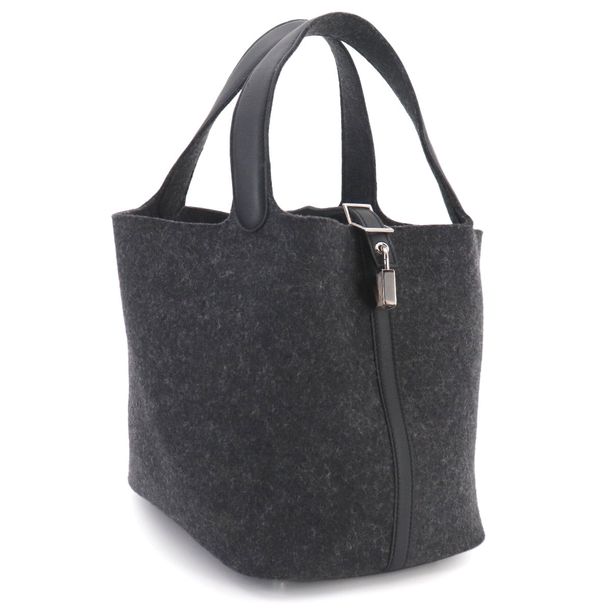 Picotin Lock MM Hand Bag Felt Veau Swift Graphite Black
