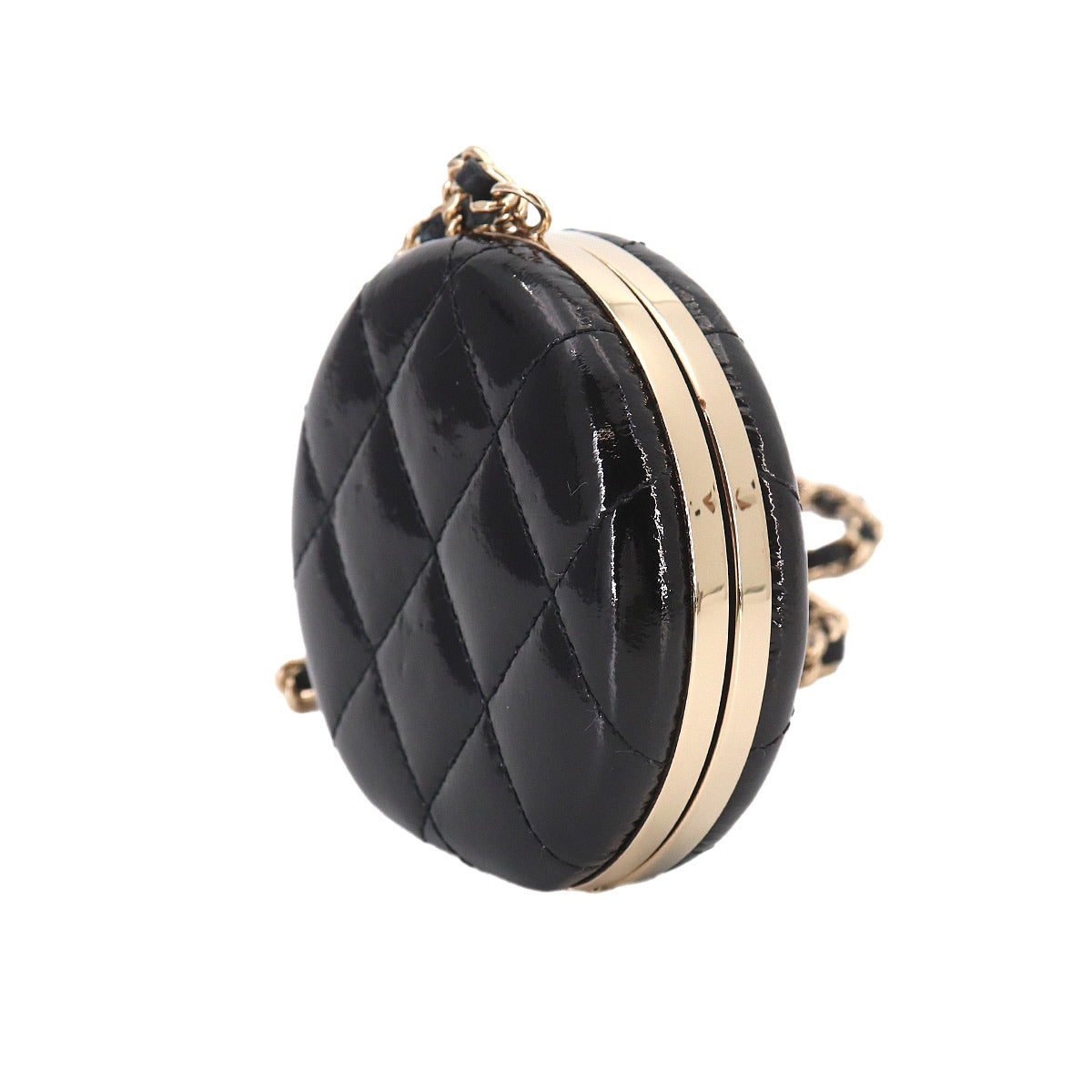 Compact Mirror with Neck Strap Patent Leather Black