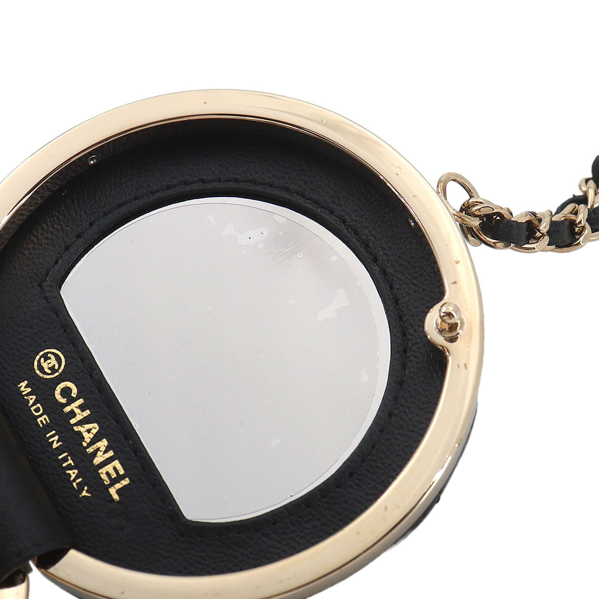 Compact Mirror with Neck Strap Patent Leather Black