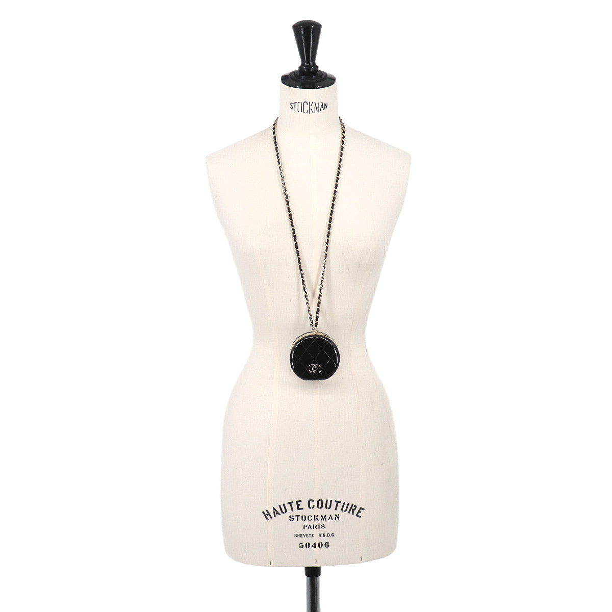 Compact Mirror with Neck Strap Patent Leather Black