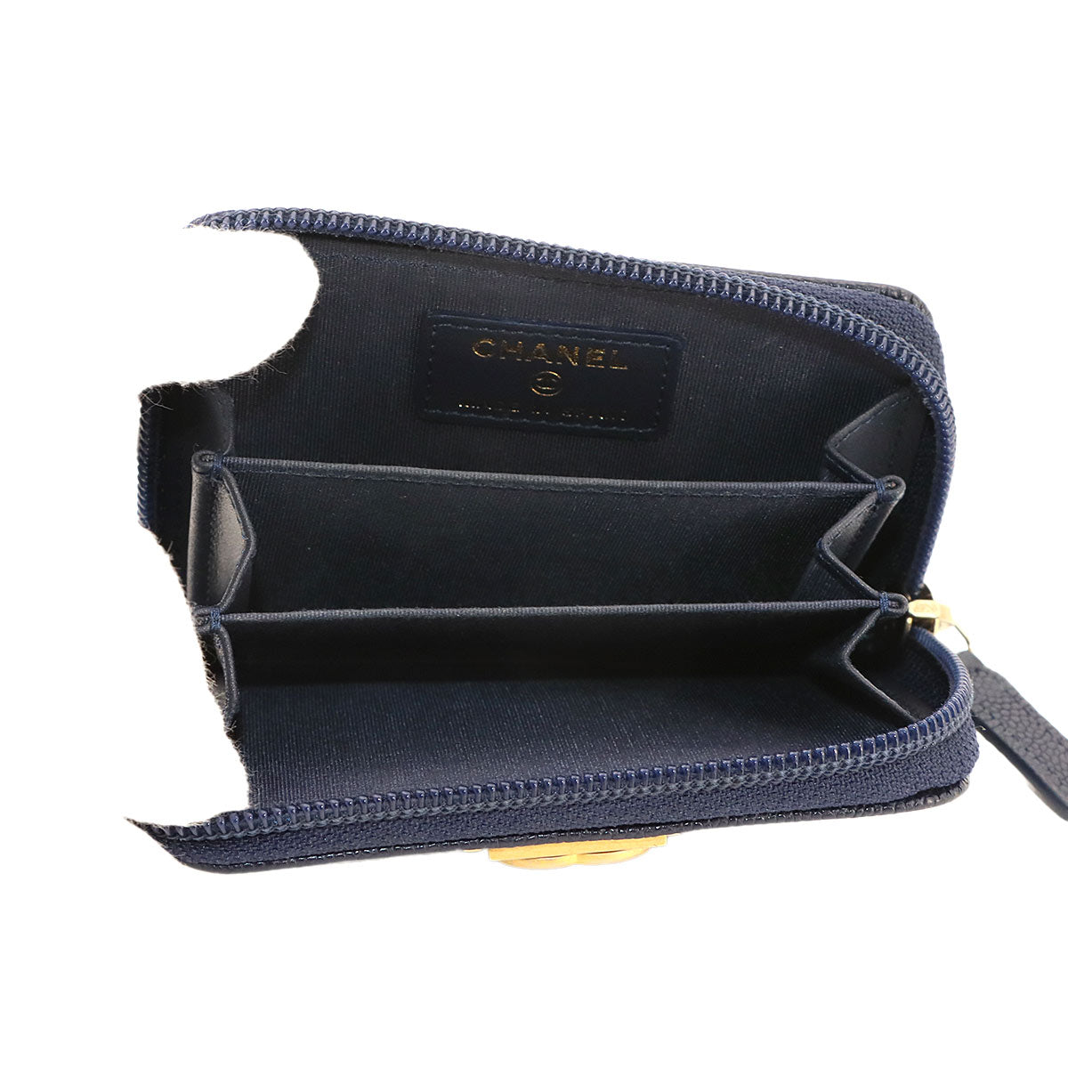 Boy Chanel Zipped Coin Purse Leather Navy A80602