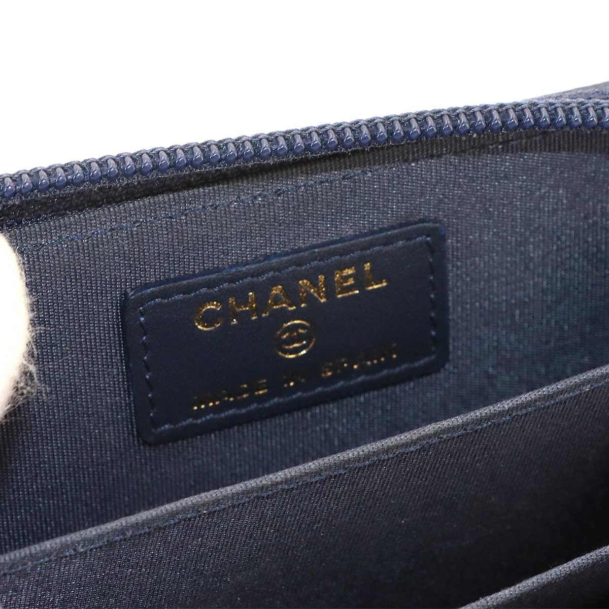 Boy Chanel Zipped Coin Purse Leather Navy A80602