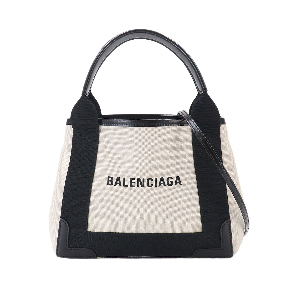 Navy Cabas XS 2way Tote Shoulder Bag Canvas Leather