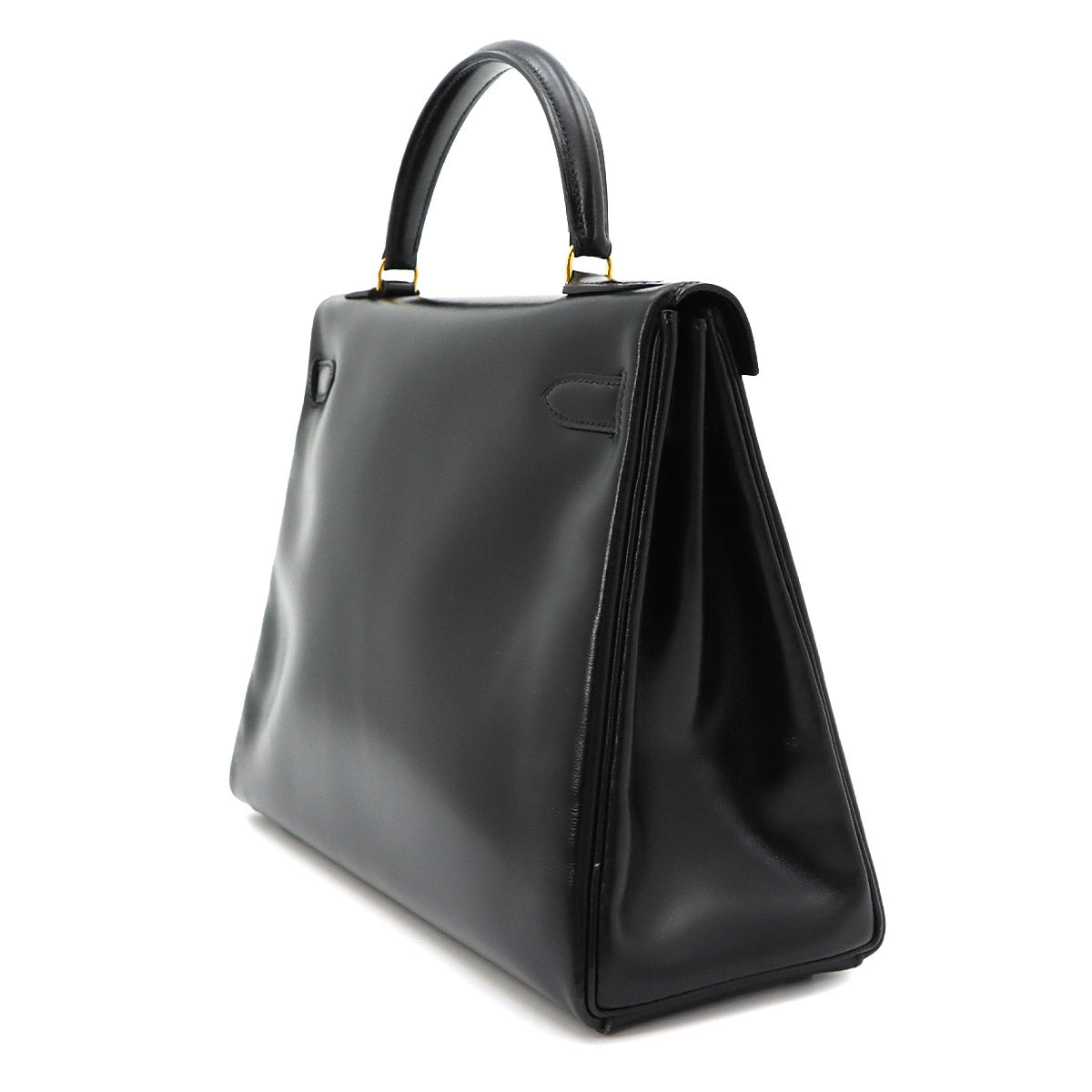 Kelly 32 Box calf Black Hand Shoulder Bag Vintage Purse