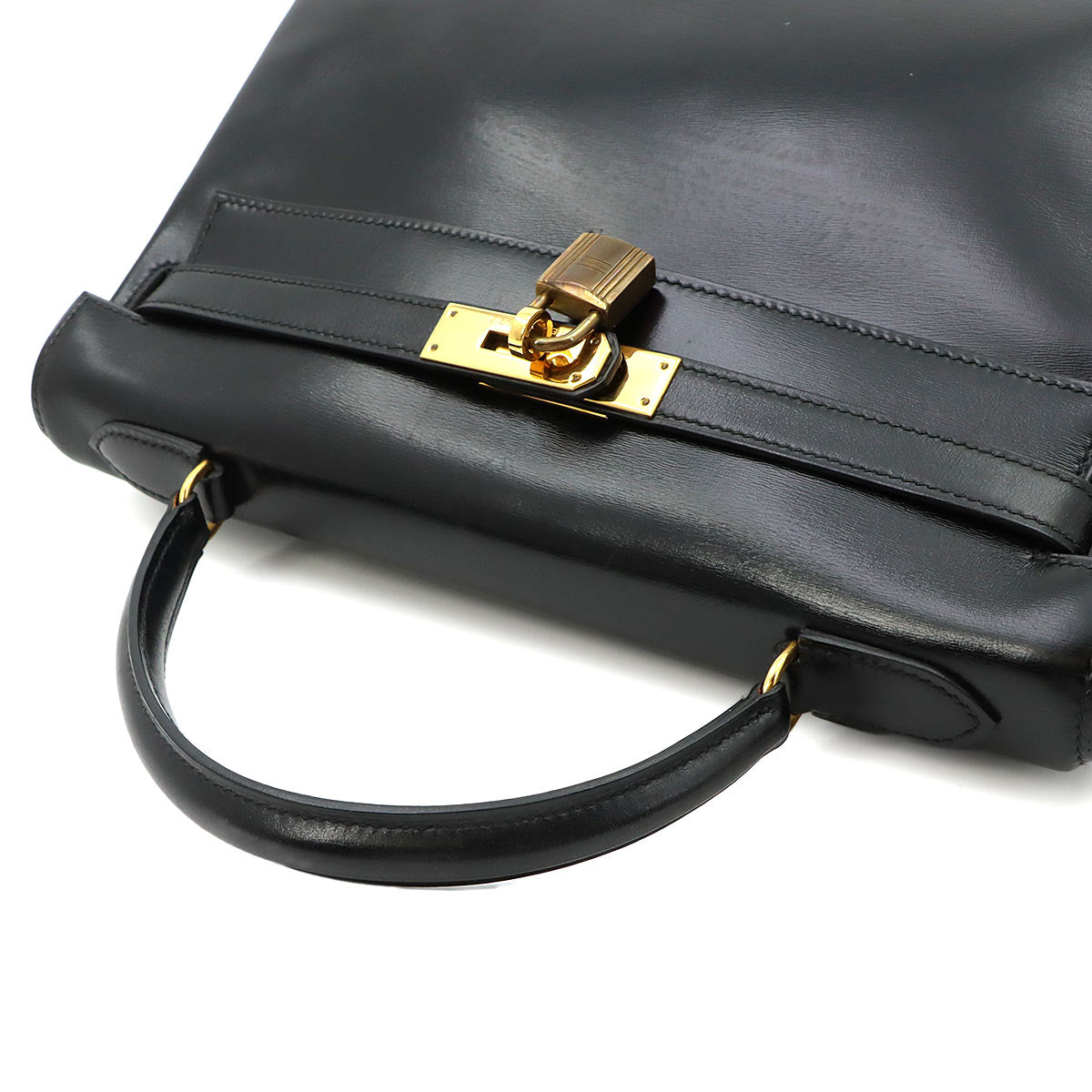 Kelly 32 Box calf Black Hand Shoulder Bag Vintage Purse