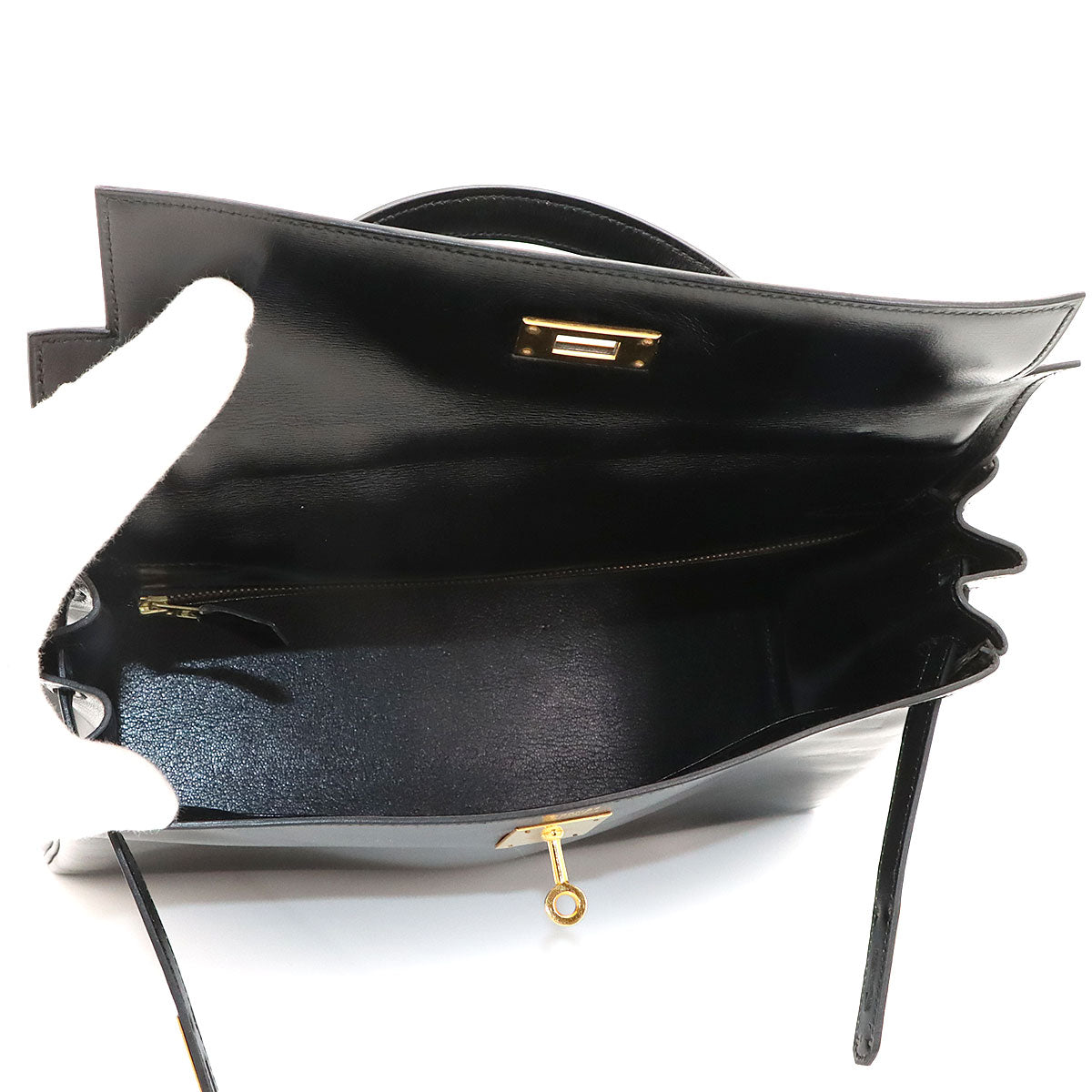 Kelly 32 Box calf Black Hand Shoulder Bag Vintage Purse