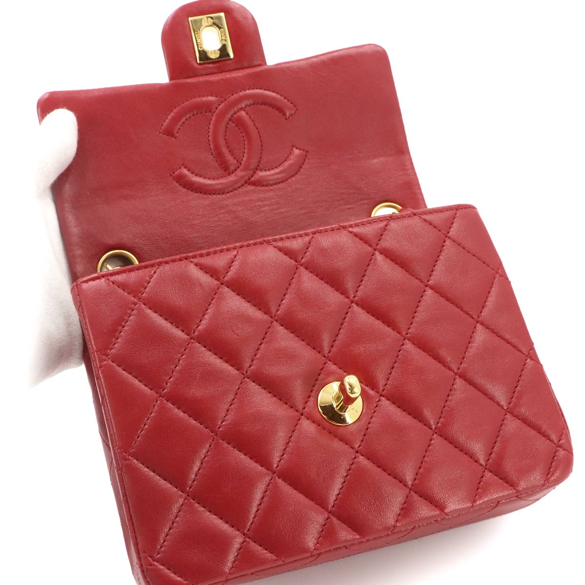 Mini Matelasse Chain Shoulder Bag Leather Red A01115 Purse