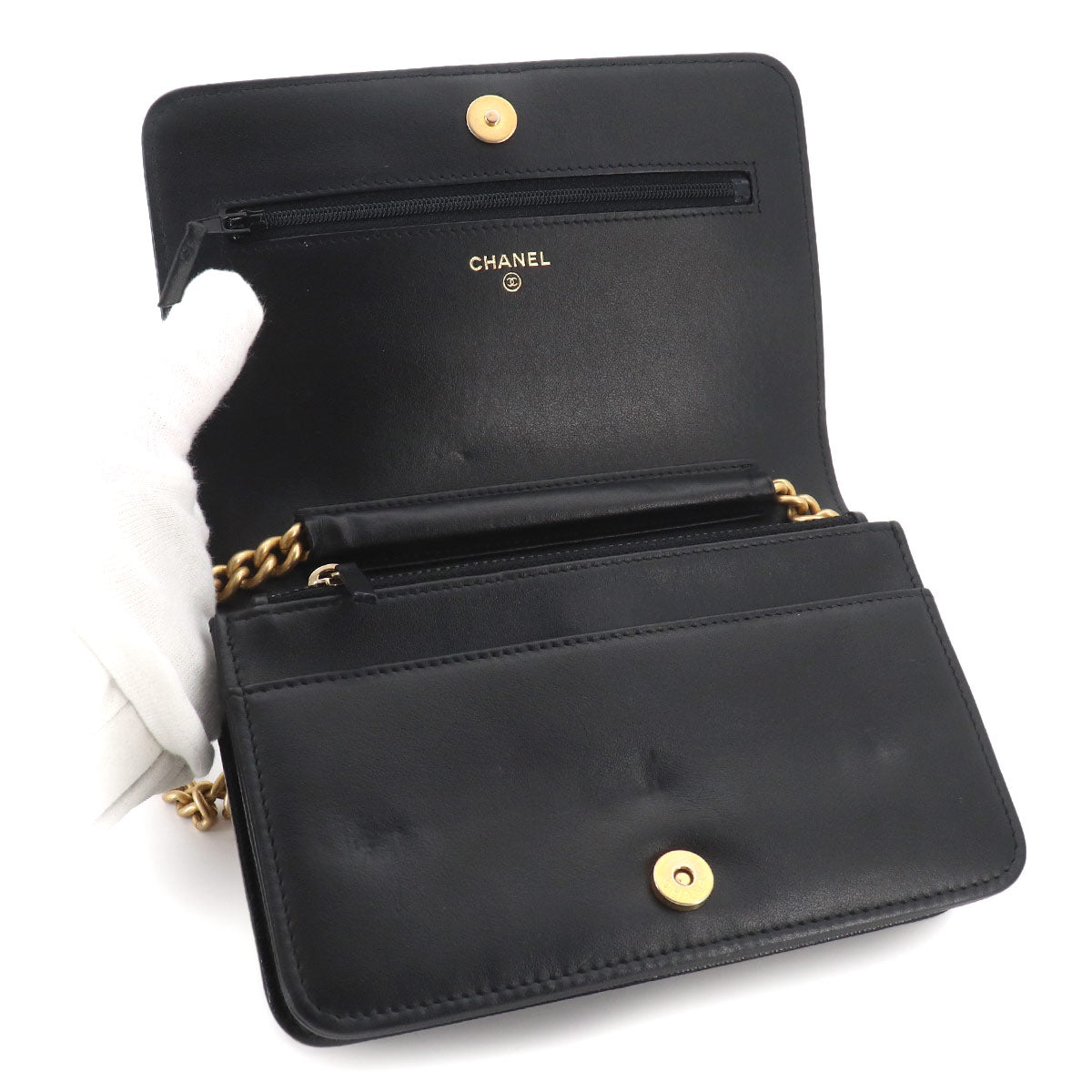 Boychanel Chain Long Wallet Leather Black AP1117 Purse