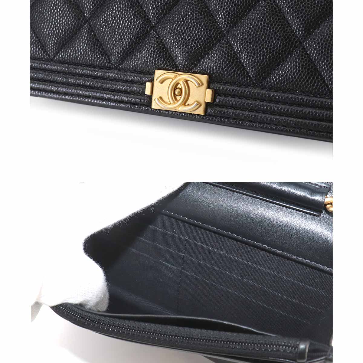 Boychanel Chain Long Wallet Leather Black AP1117 Purse