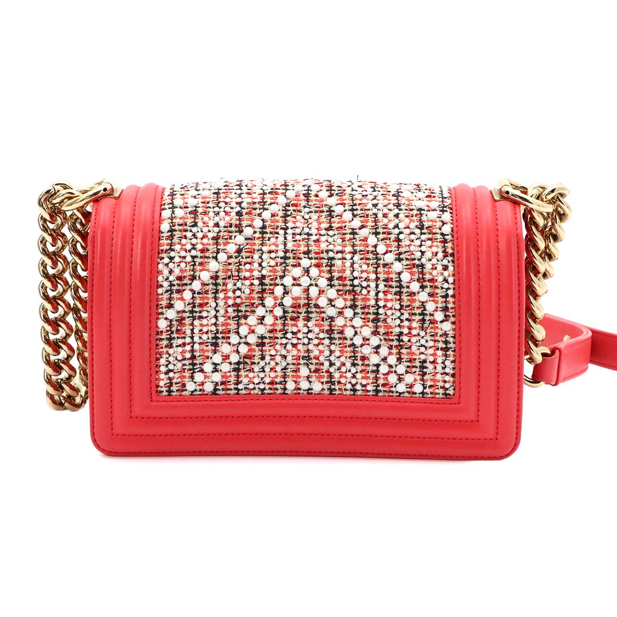 BOY CHANEL Small Chain Shoulder Bag Tweed Leather Pink A67085