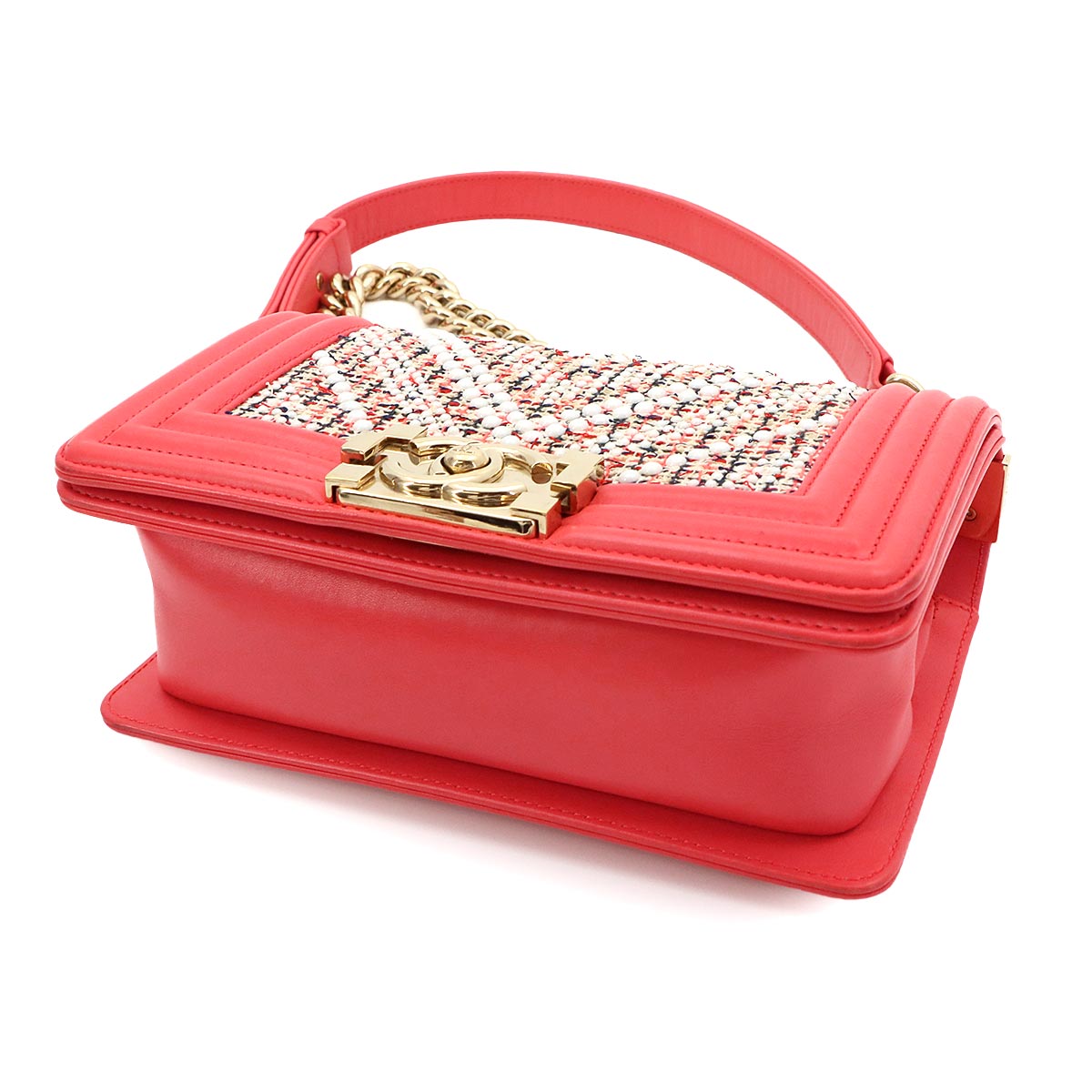 BOY CHANEL Small Chain Shoulder Bag Tweed Leather Pink A67085