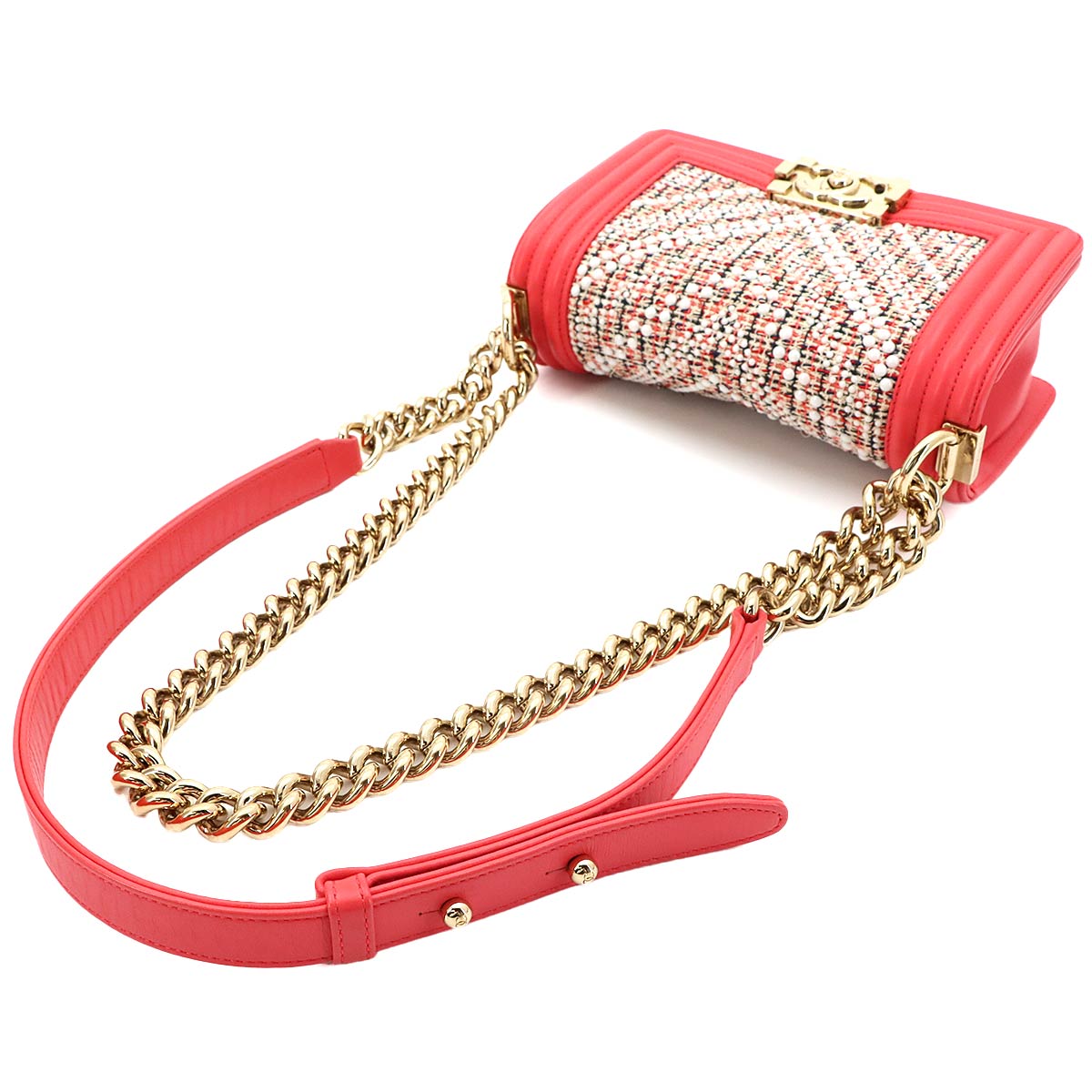 BOY CHANEL Small Chain Shoulder Bag Tweed Leather Pink A67085