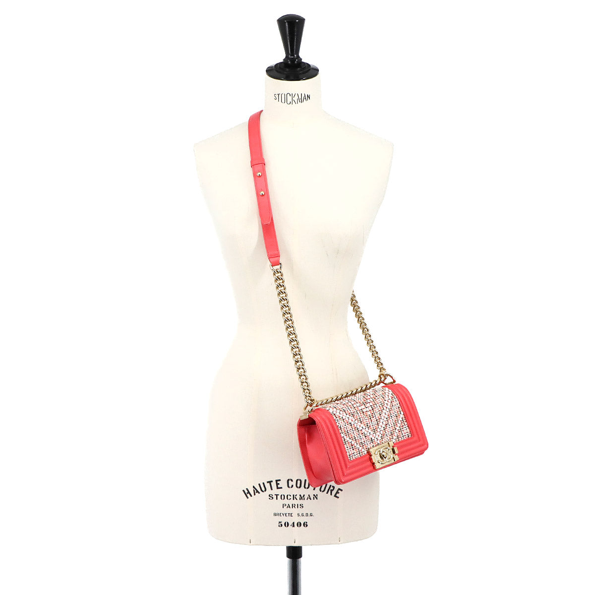 BOY CHANEL Small Chain Shoulder Bag Tweed Leather Pink A67085