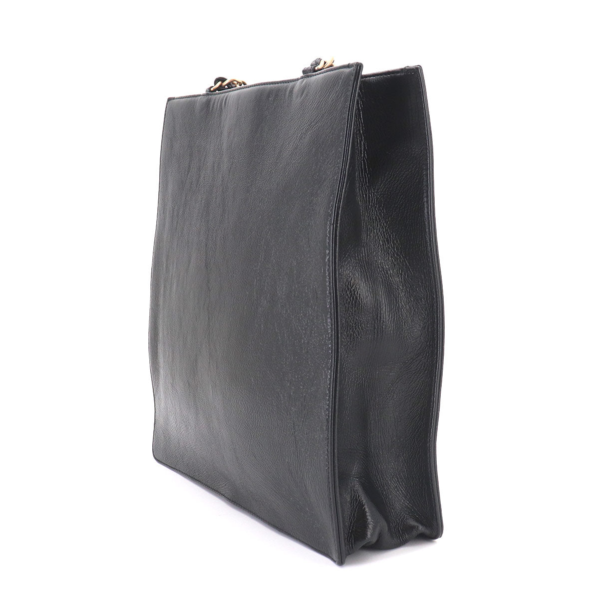 Coco Logos Chain Tote Bag Leather Black Purse