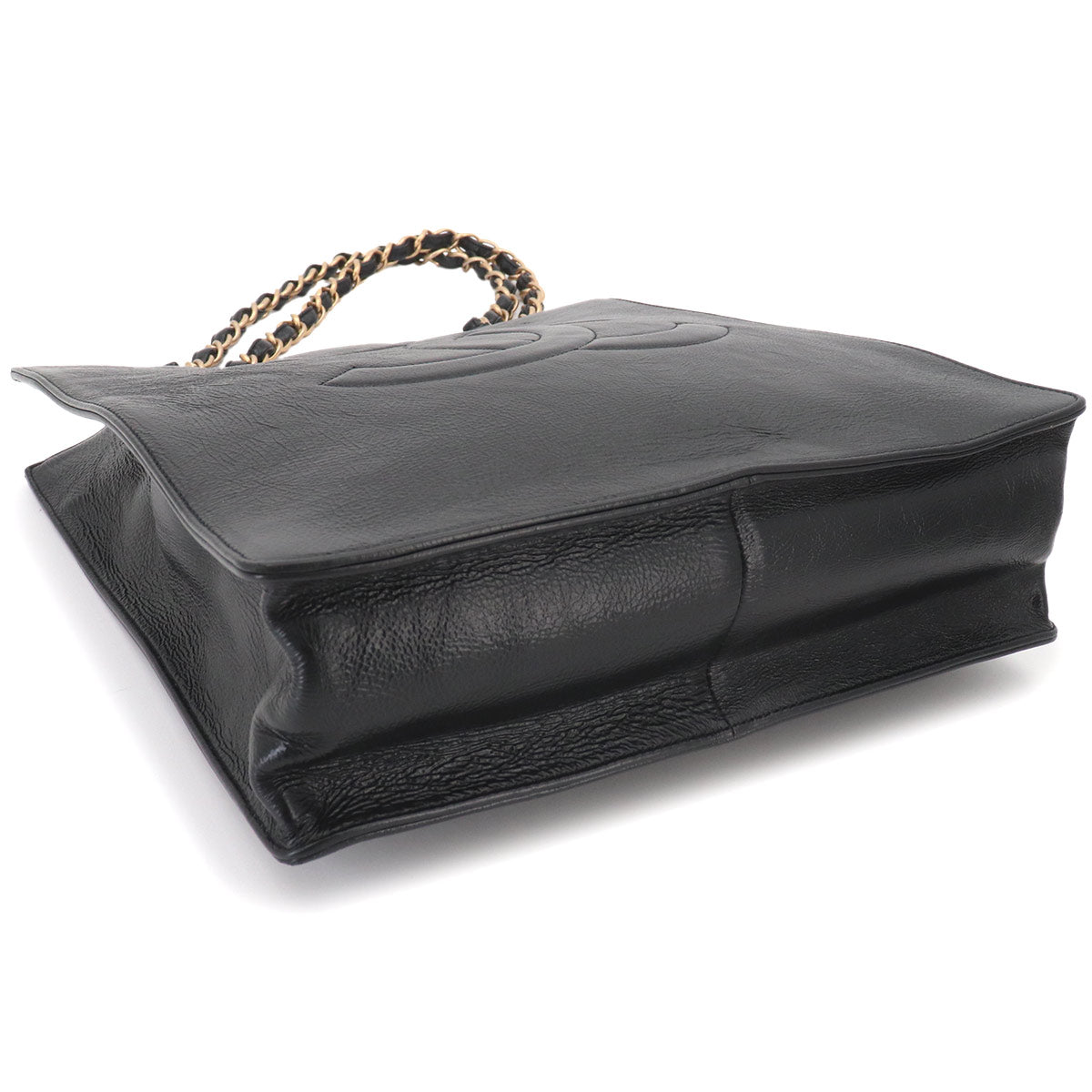 Coco Logos Chain Tote Bag Leather Black Purse