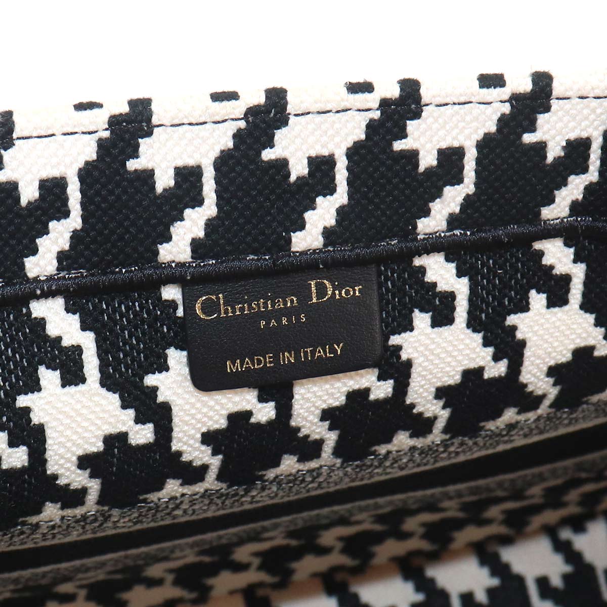 Book Tote Bag Medium Hound's Tooth Embroidery Canvas