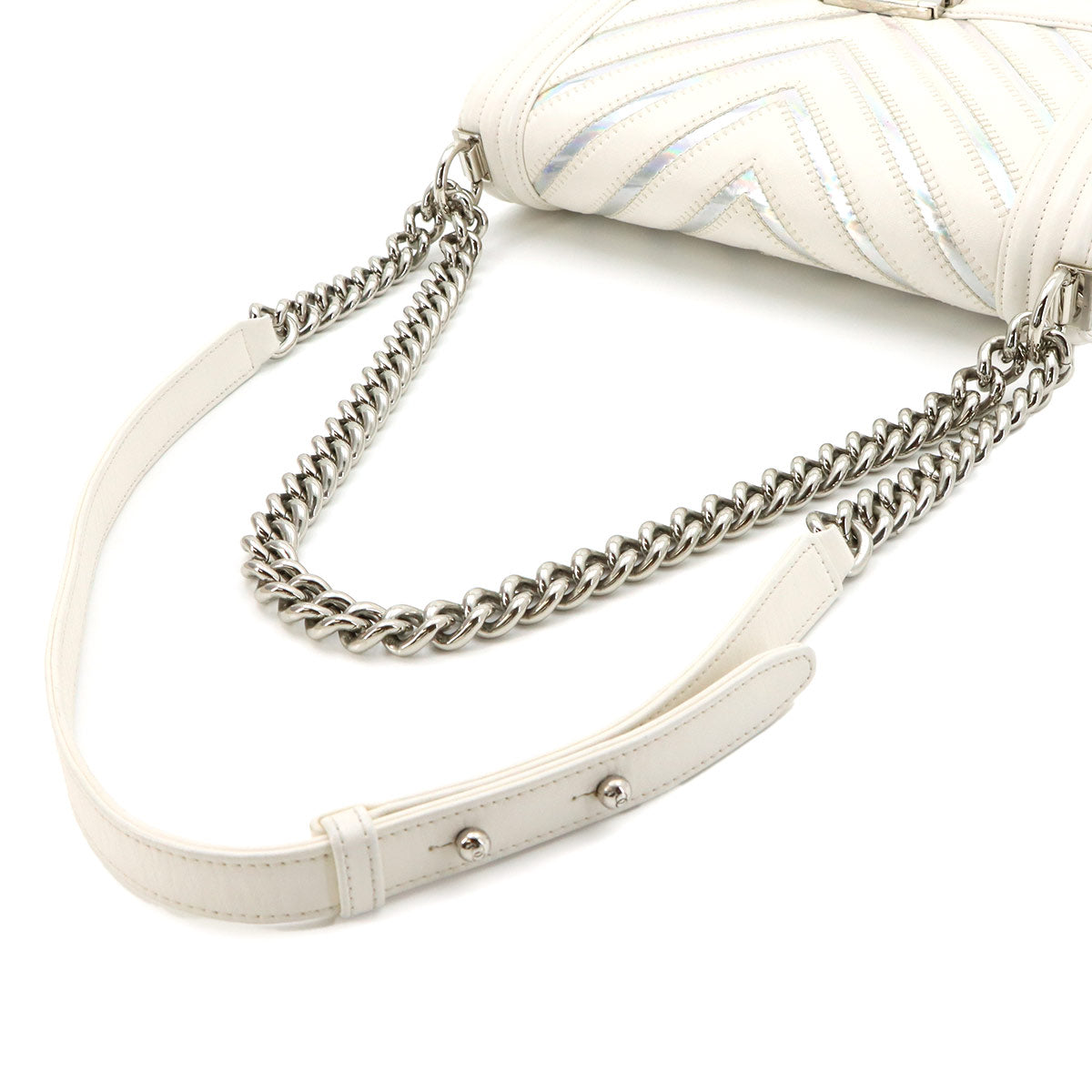 BOY CHANEL Chain Shoulder Bag Leather White A67086 V stitch