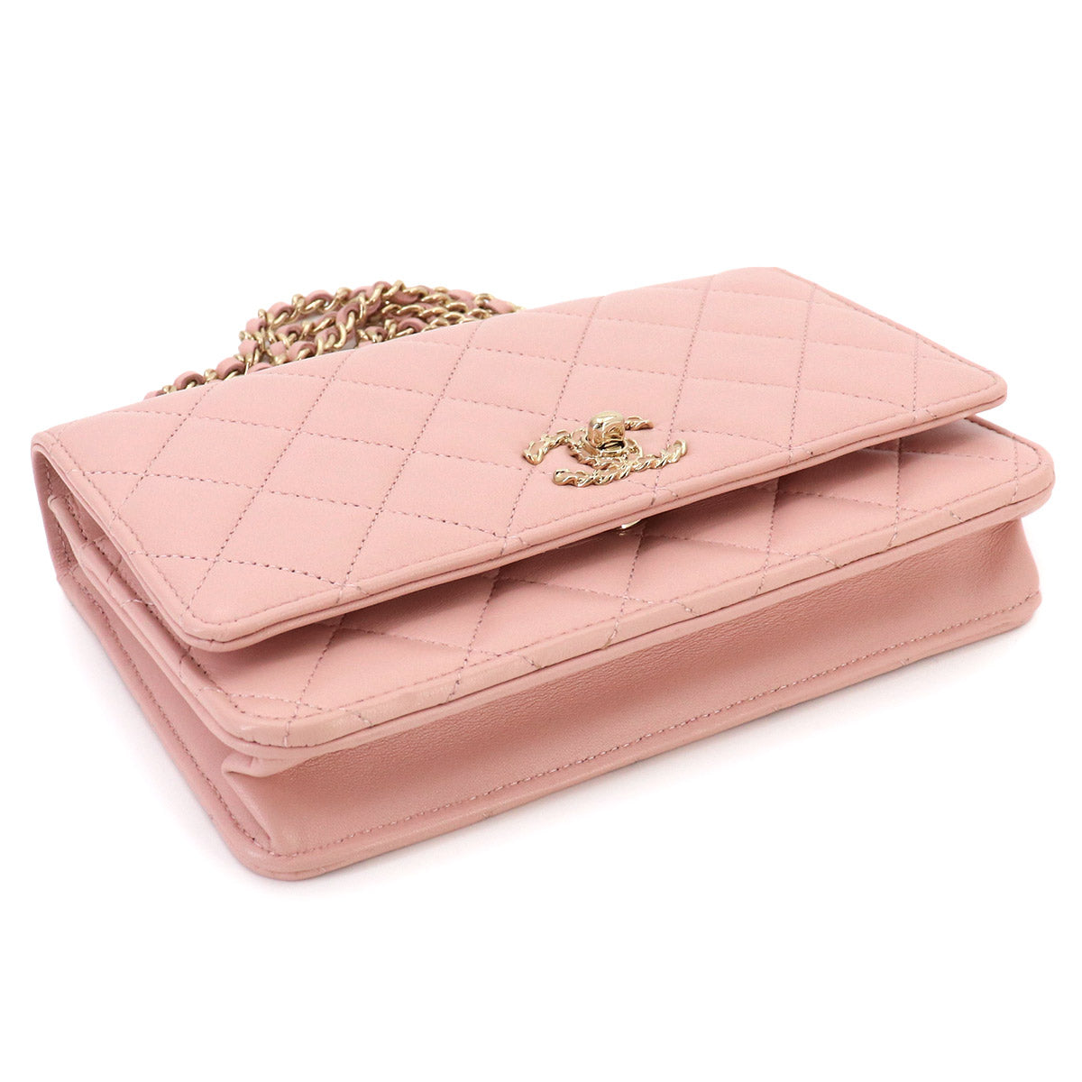 Trendy CC Matelasse Chain Long Wallet Leather Pink