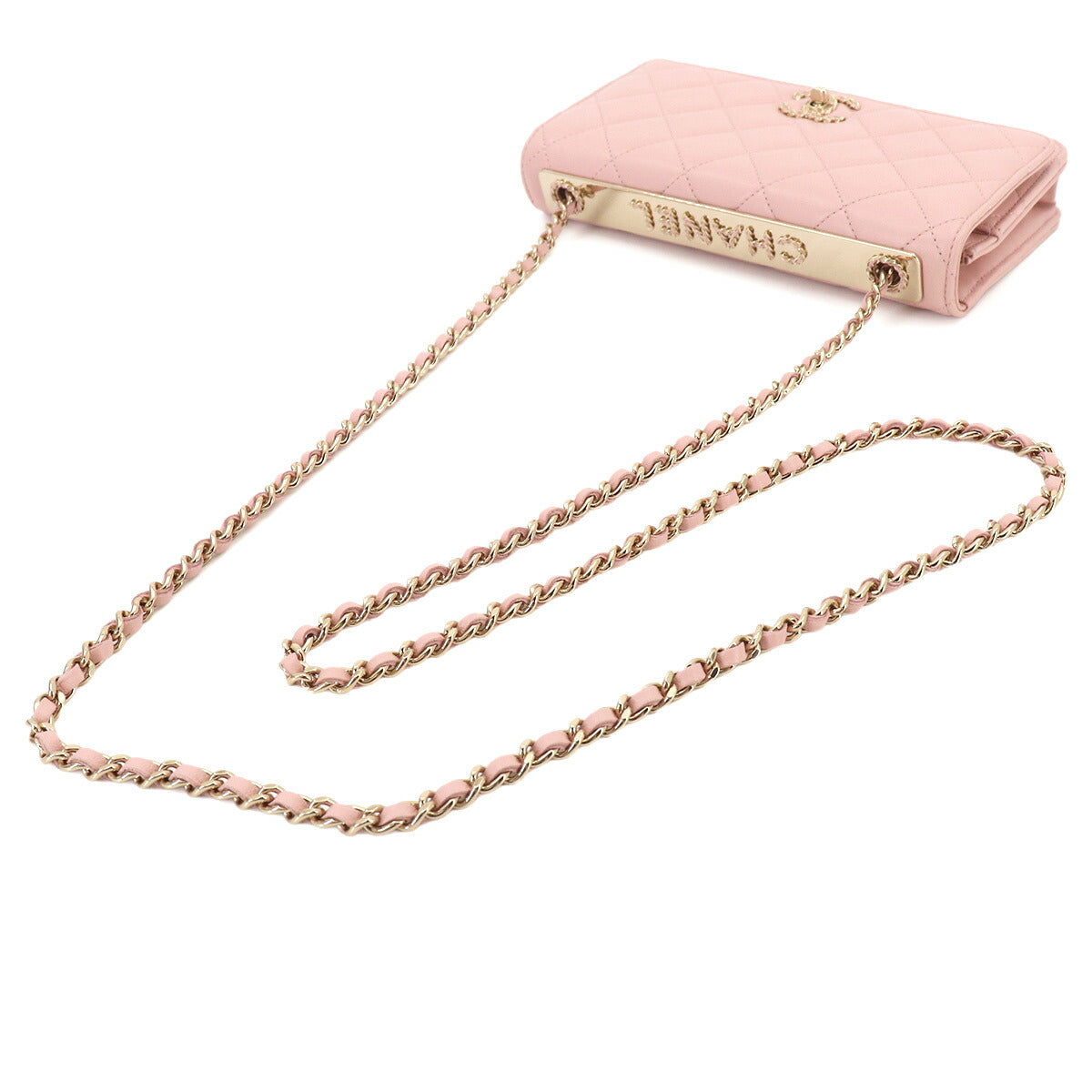 Trendy CC Matelasse Chain Long Wallet Leather Pink