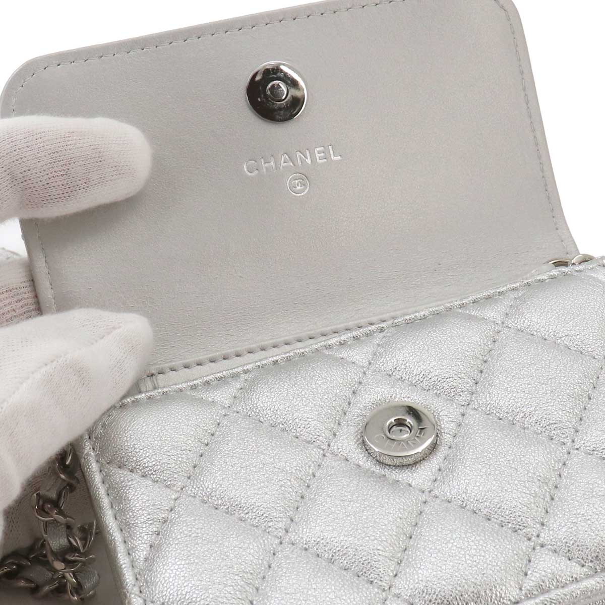 Matelasse Star Belt Bag Waist Pouch Leather Silver Rhinestone