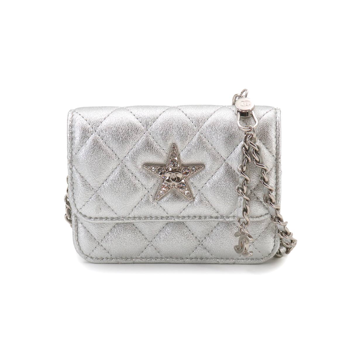 Matelasse Star Belt Bag Waist Pouch Leather Silver Rhinestone