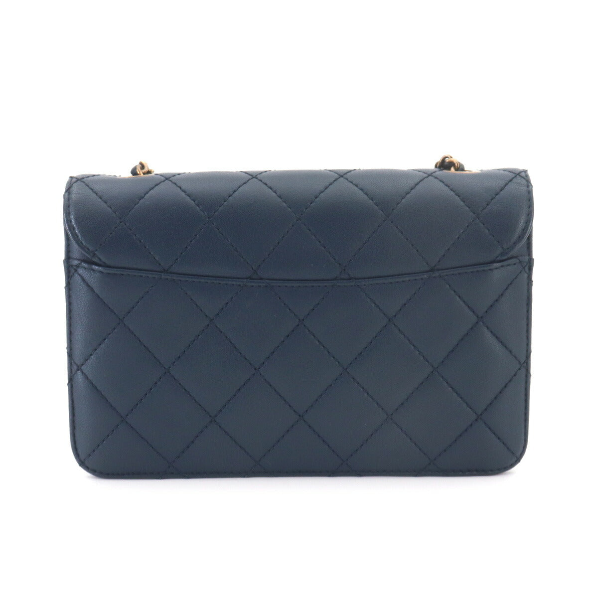 Beauty Lock Chain Shoulder Bag Leather Navy A93221