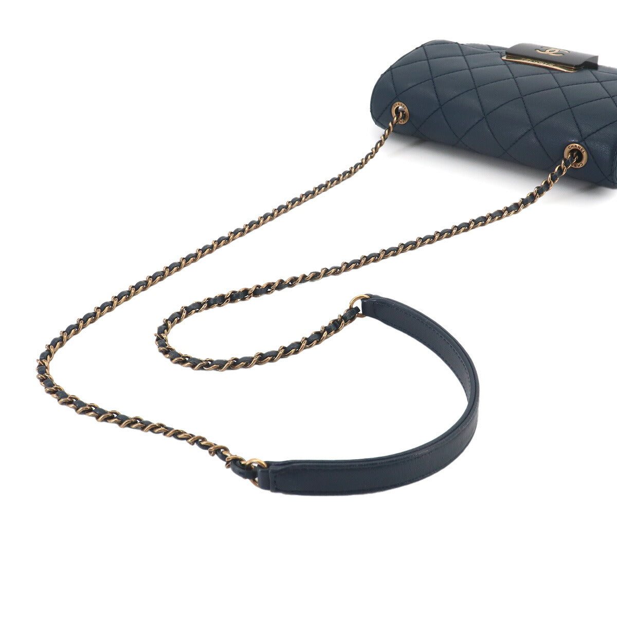 Beauty Lock Chain Shoulder Bag Leather Navy A93221