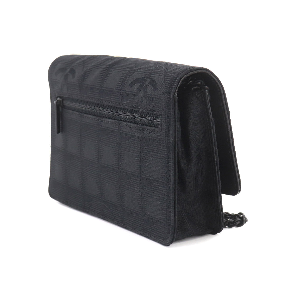 New Travel Line Chain Wallet Nylon Jacquard Leather Black A15772