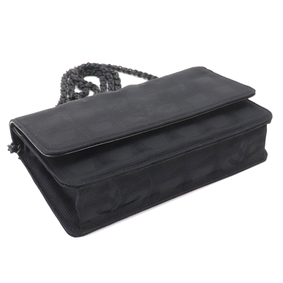 New Travel Line Chain Wallet Nylon Jacquard Leather Black A15772