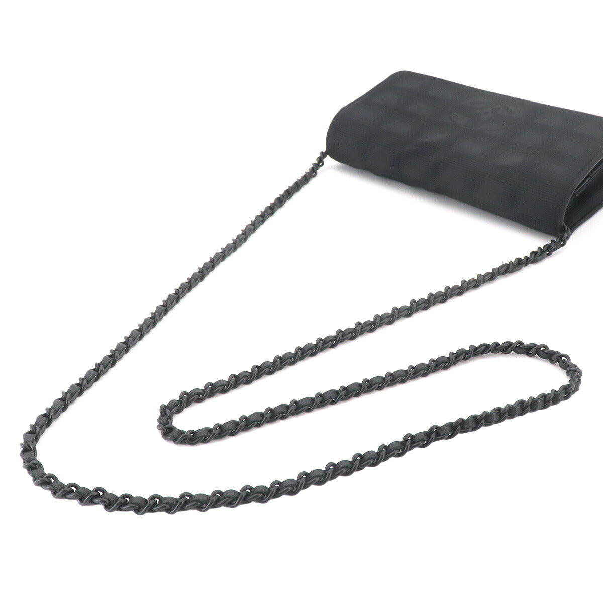 New Travel Line Chain Wallet Nylon Jacquard Leather Black A15772