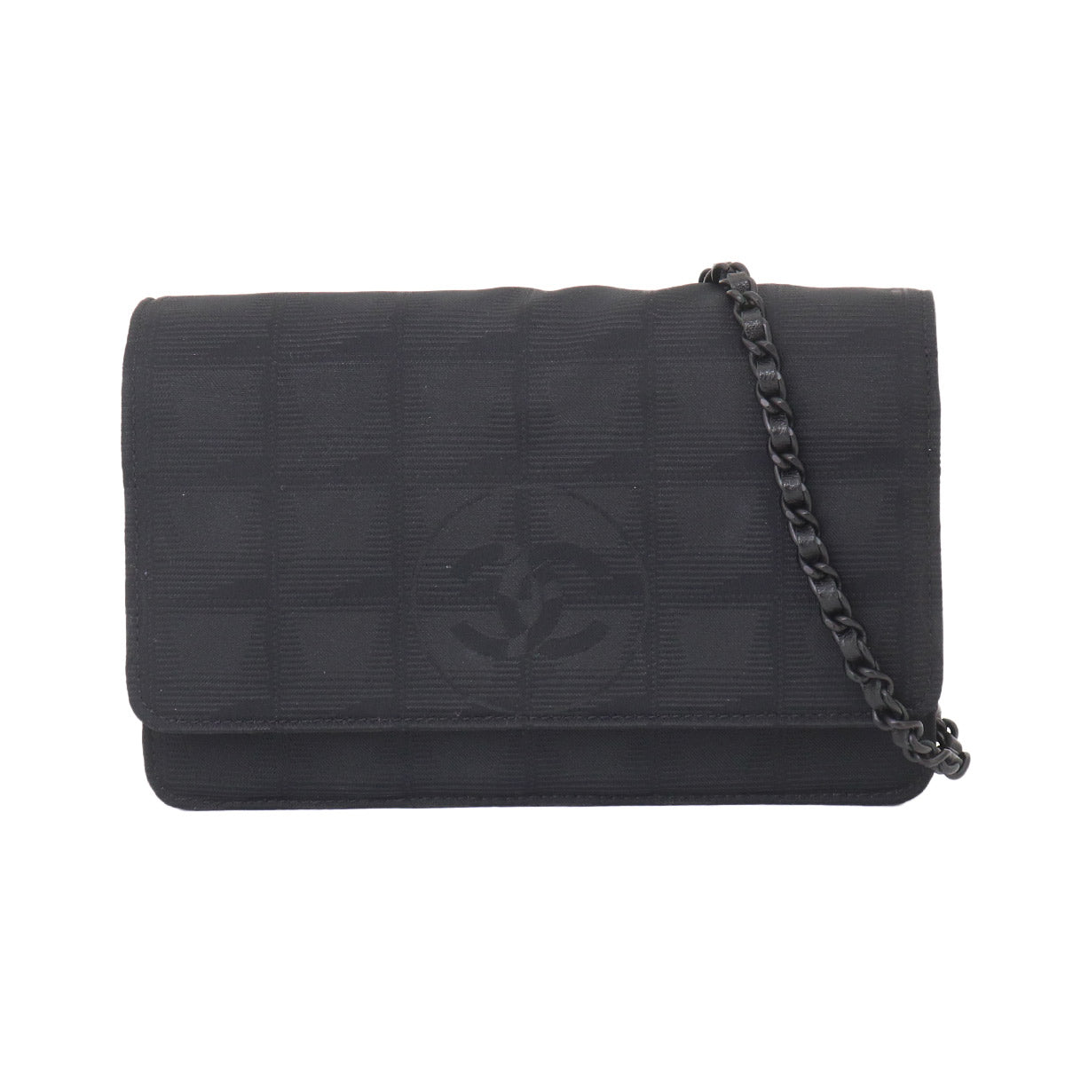 New Travel Line Chain Wallet Nylon Jacquard Leather Black A15772
