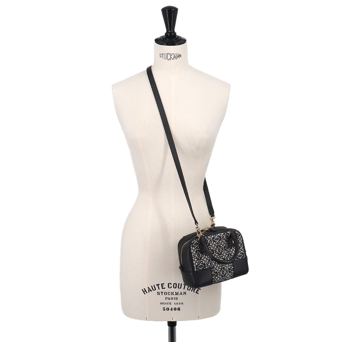 Amazona 16 Square Hand Shoulder Bag Canvas Leather Black