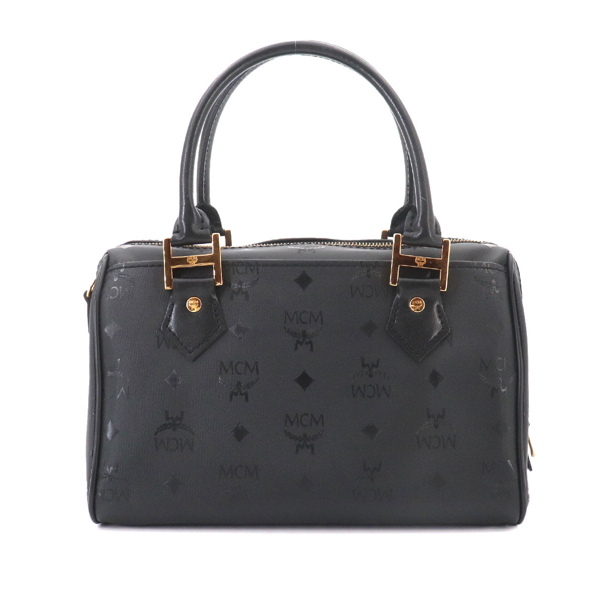 Visetos Logogram Mini Boston Shoulder Bag Nylon Leather Black
