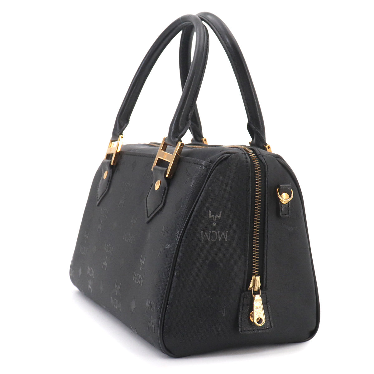 Visetos Logogram Mini Boston Shoulder Bag Nylon Leather Black