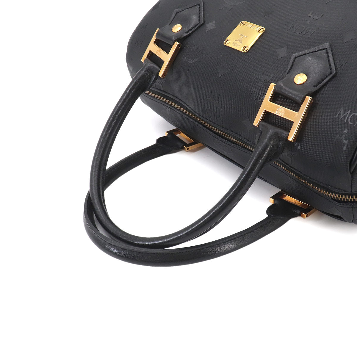 Visetos Logogram Mini Boston Shoulder Bag Nylon Leather Black