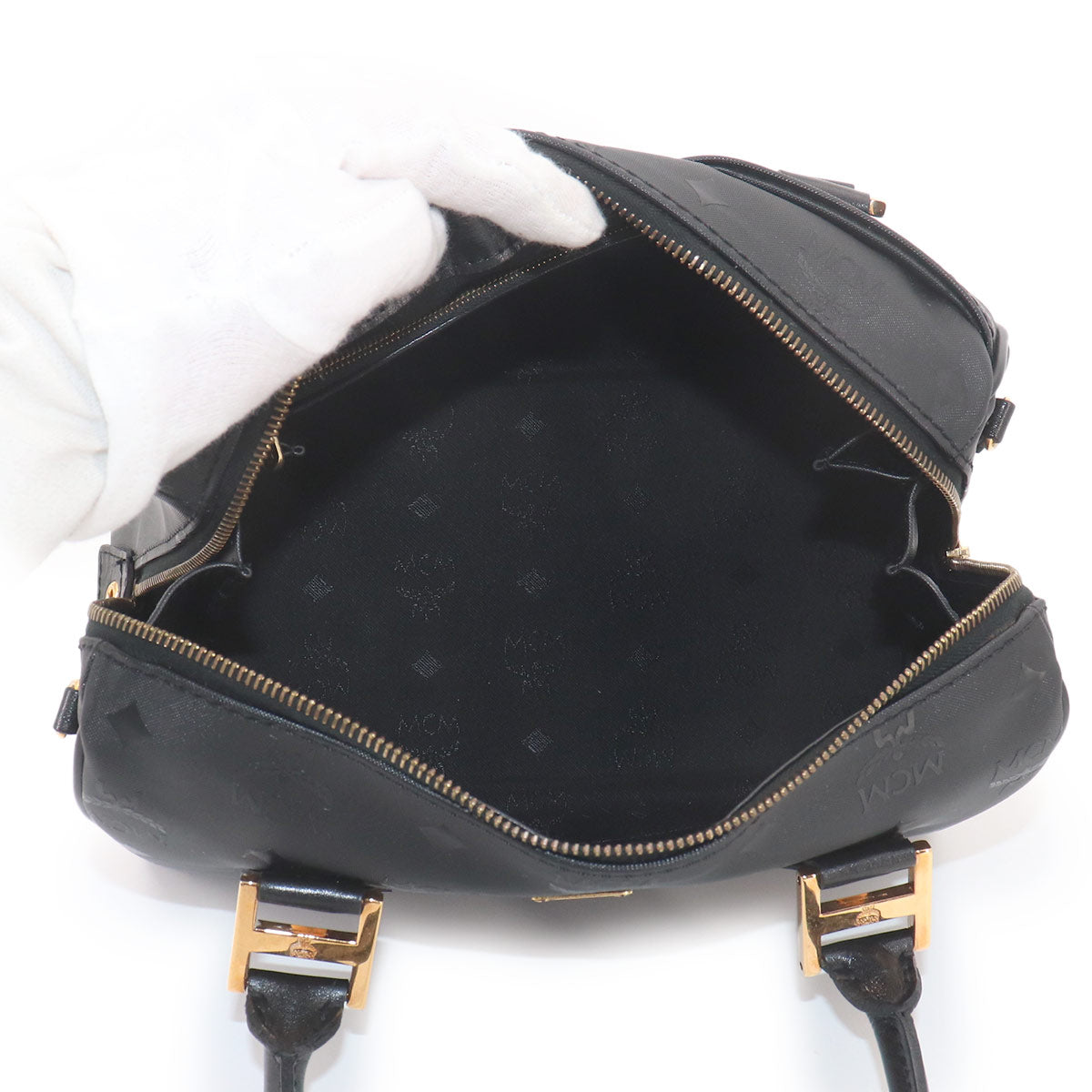 Visetos Logogram Mini Boston Shoulder Bag Nylon Leather Black