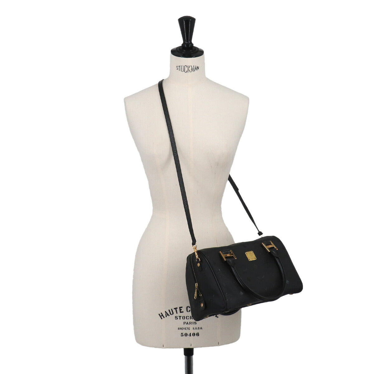 Visetos Logogram Mini Boston Shoulder Bag Nylon Leather Black