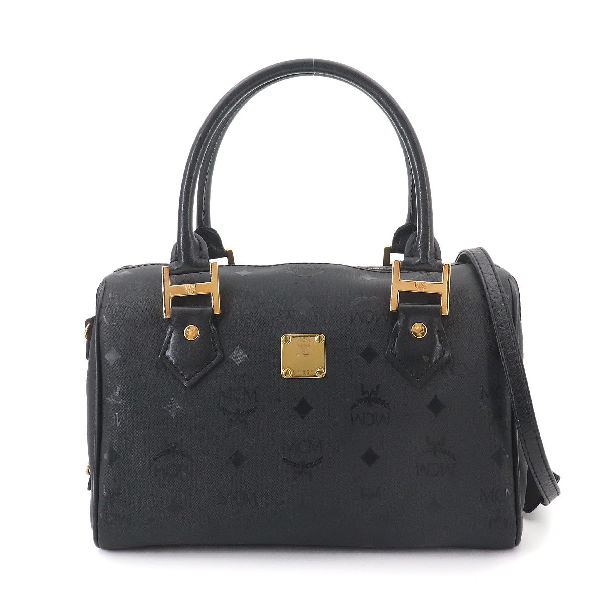 Visetos Logogram Mini Boston Shoulder Bag Nylon Leather Black