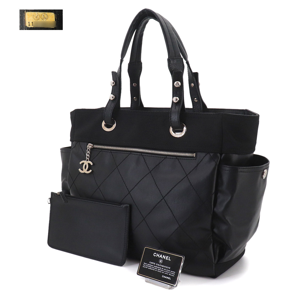 Paris Biarritz GM Tote Bag PVC Nylon Leather Black A34210 Purse