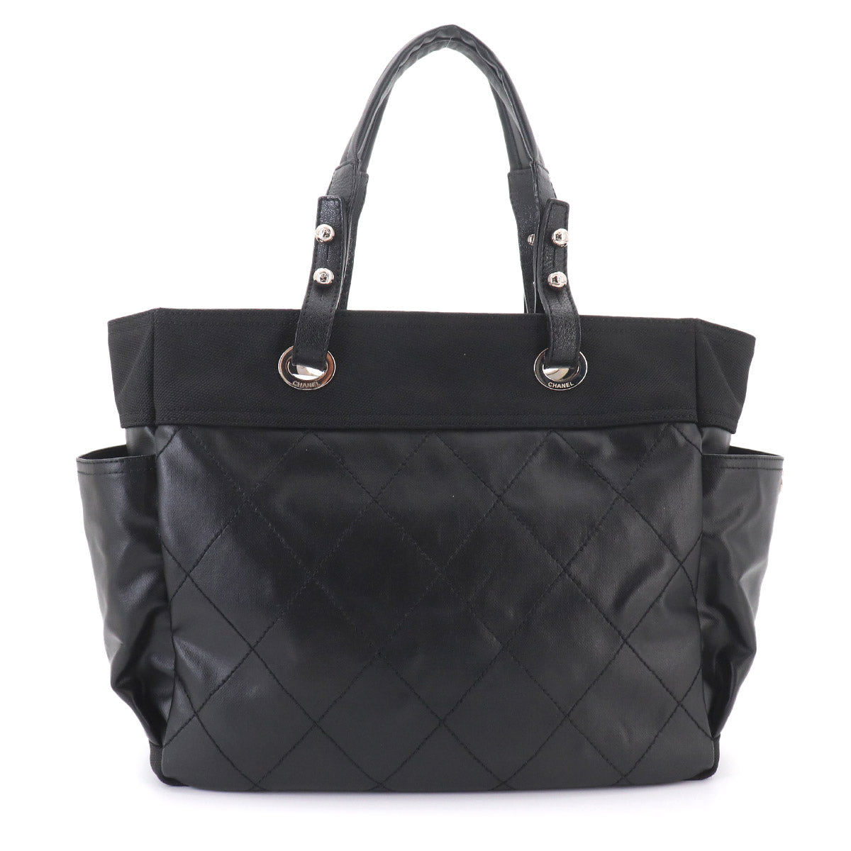 Paris Biarritz GM Tote Bag PVC Nylon Leather Black A34210 Purse