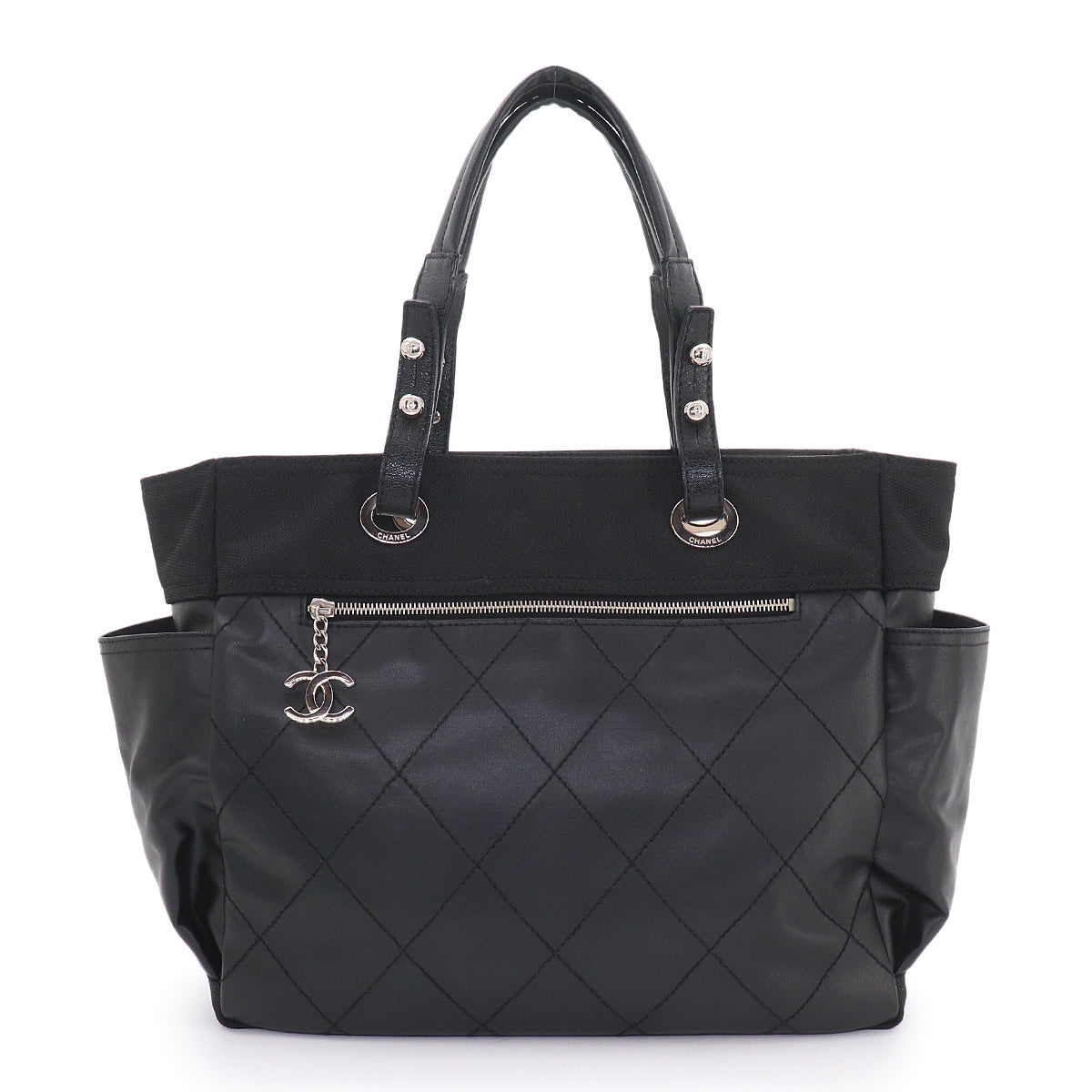 Paris Biarritz GM Tote Bag PVC Nylon Leather Black A34210 Purse