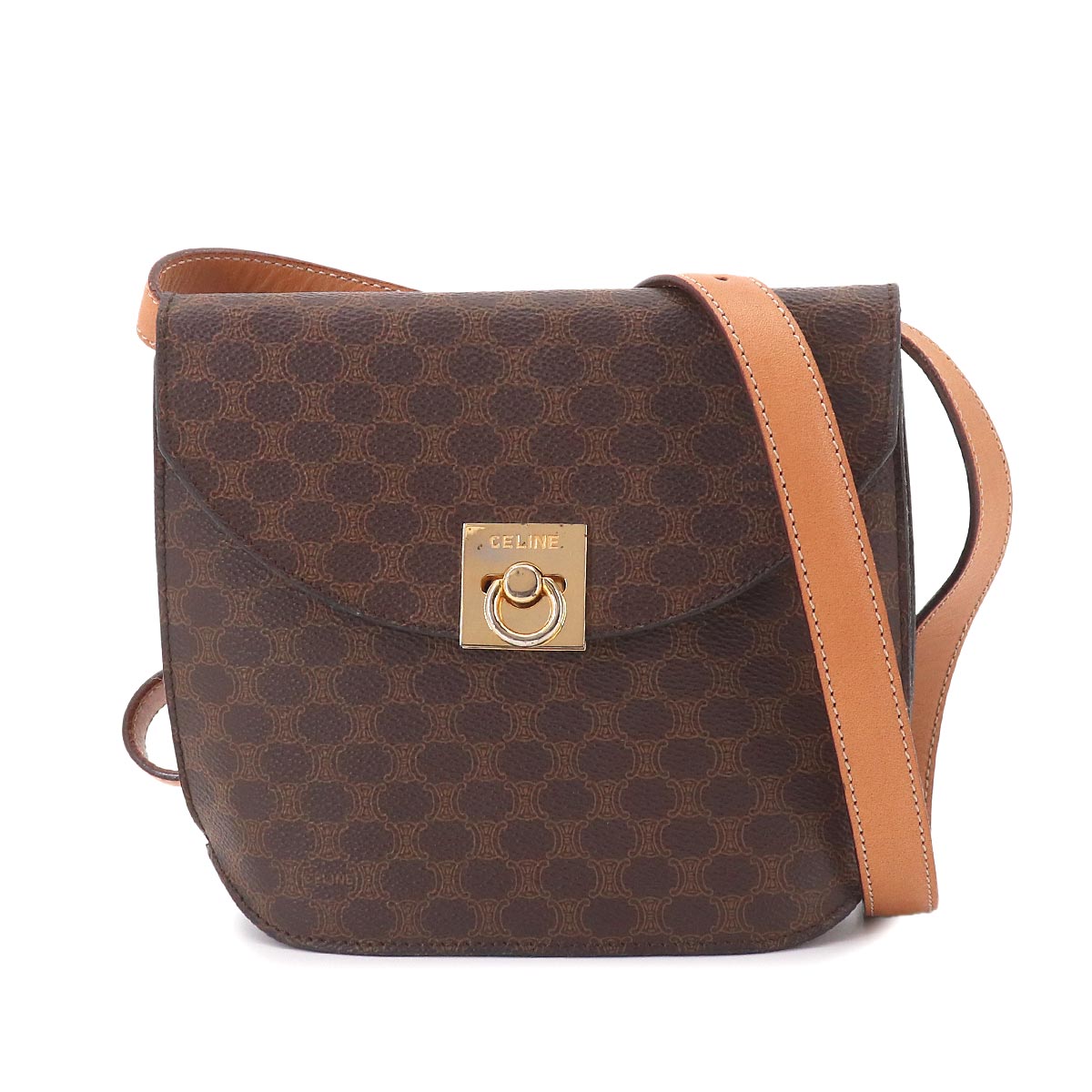 Macadam Shoulder Bag Leather PVC Brown Vintage Purse