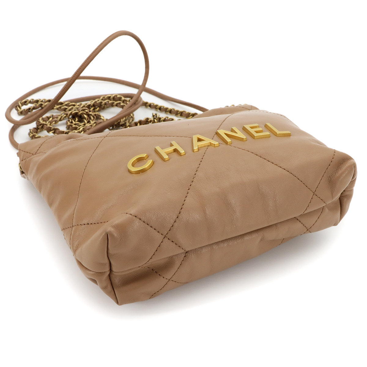 CHANEL 22 Mini Chain Hand Shoulder Bag Leather Brown AS3980 Purse