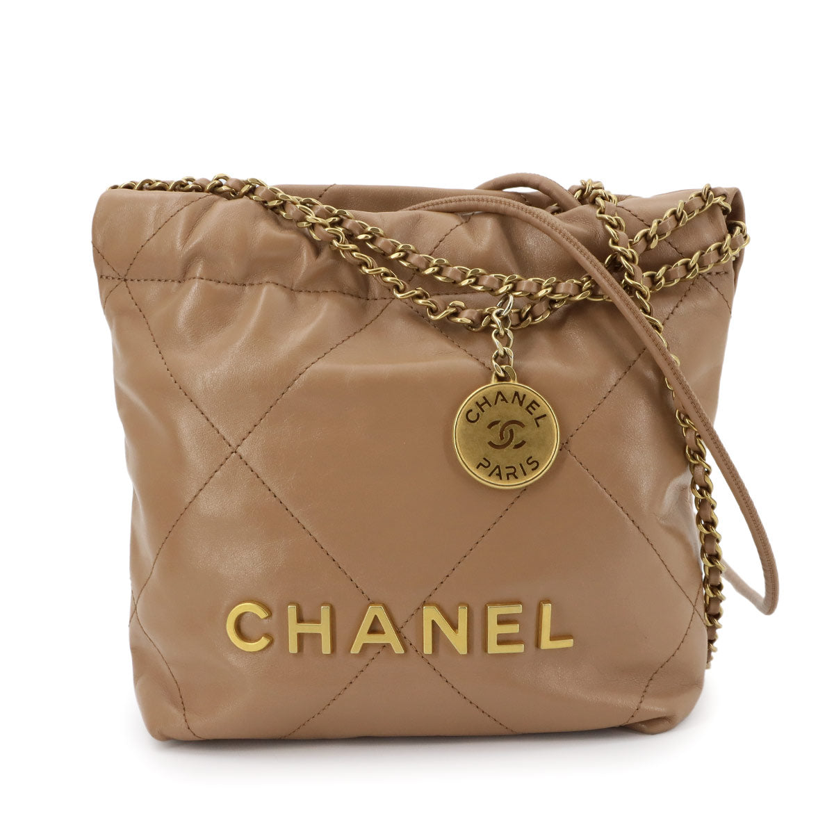 CHANEL 22 Mini Chain Hand Shoulder Bag Leather Brown AS3980 Purse