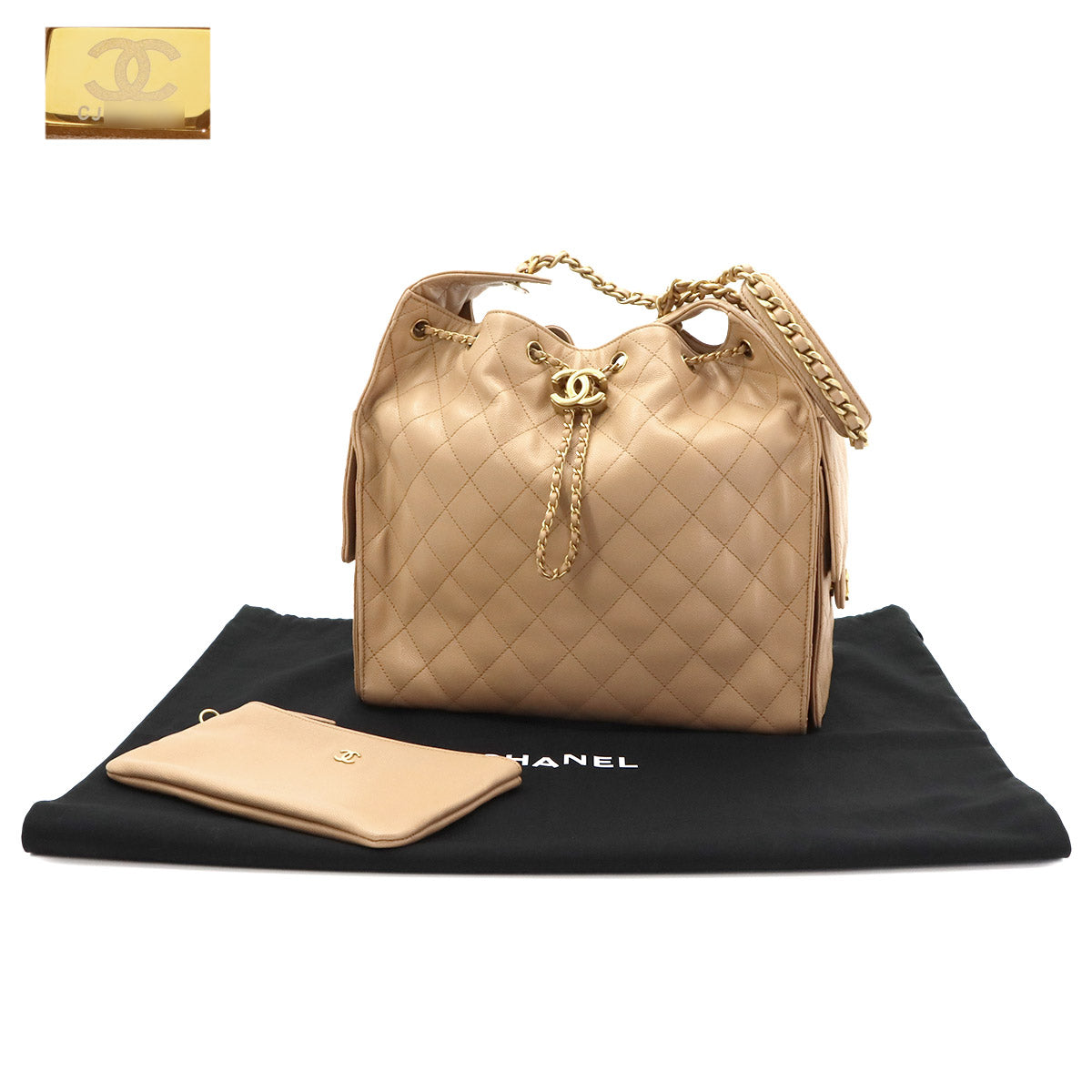 CHANEL 25 Small Shoulder Bag Leather Beige AS5293 Purse
